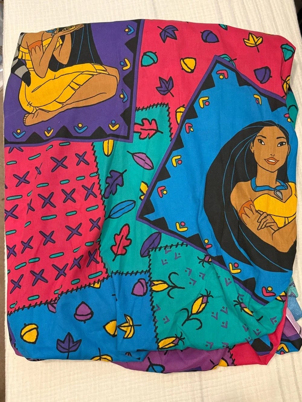 Vintage Disney 90s Pocahontas Meeko Made In USA Twin Fitted Patchwork Sheet